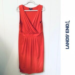 Lands End Midi Dress Sleeveless Pima Cotton Blend Tomato Red Orange Large Tall